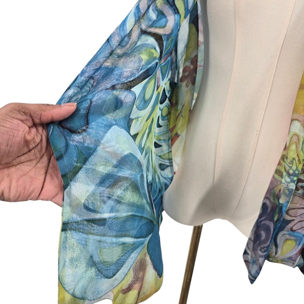 Chicos Womens Dopamine Maximalist Floral Silk Sheer Open Front Topper Jacket L - Picture 4 of 10